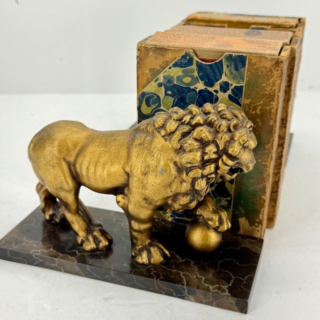 Metal Pair of 1960s Lion Bookends on Faux Marble Bases For Sale - Image 7 of 12