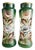 Antique Victorian Art Nouveau Gilded Gold Hand-Painted Flowers Green Glass Vases, 1900s, Set of 2 For Sale