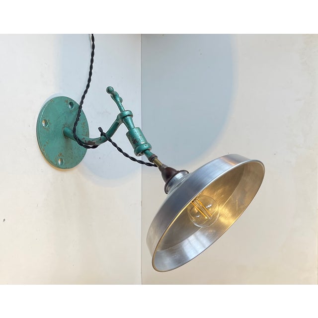 Scandinavian Industrial Green Wall Lamp, 1950s For Sale - Image 12 of 13
