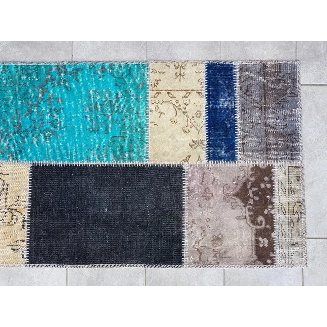 Beige & Blue Vintage Runner Rug For Sale - Image 6 of 10