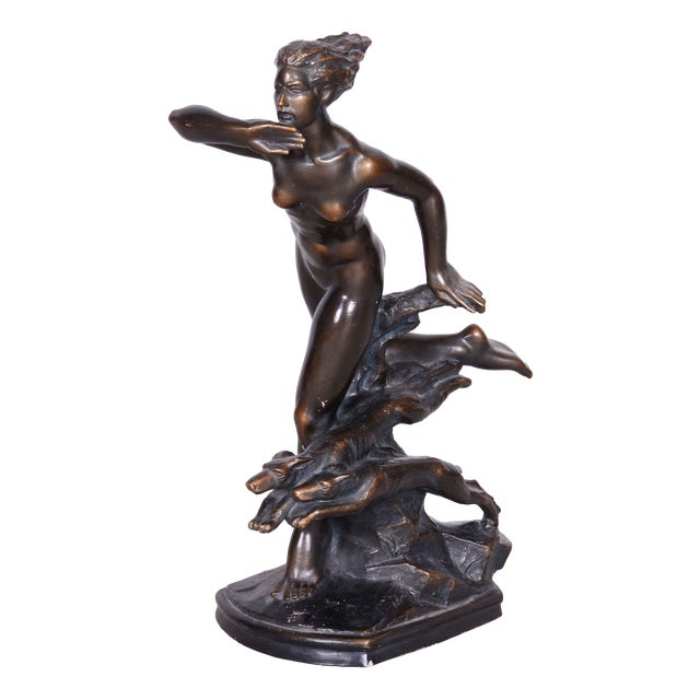 Vintage Art Deco Sculpture in Ceramic and Bronze by Jan Lichtág, 1930s For Sale