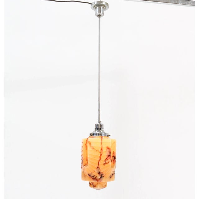 Light Yellow French Art Deco Nickel-Plated Brass Pendant Lamp, 1930s For Sale - Image 8 of 10