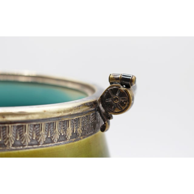 Green Circa 1880 French Majolica and Silverplate Biscuit Box by Sarreguemines For Sale - Image 8 of 11