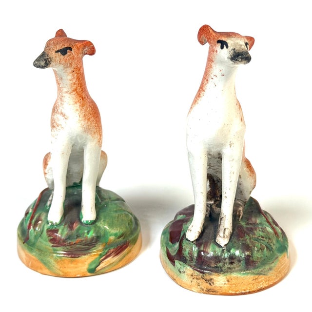 Pair of Victorian Staffordshire Pottery Seated Whippet Figures, Circa 1860 For Sale - Image 11 of 13