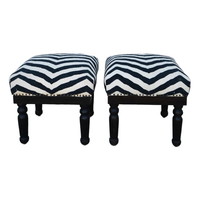 Vintage Zebra Stripe Footstool Ottoman - Each For Sale