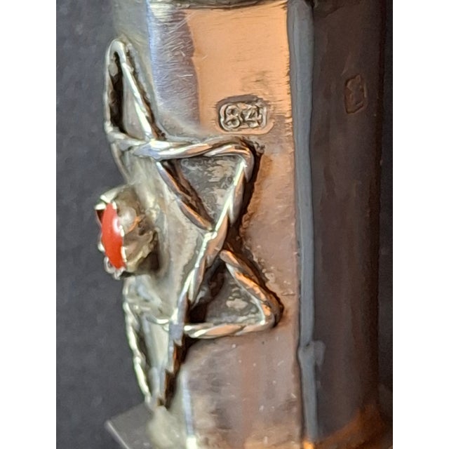 Antique 1812 Silver Torah Pointer Yad - 84 Zolotnik - Filigree & Coral Stone For Sale - Image 17 of 18