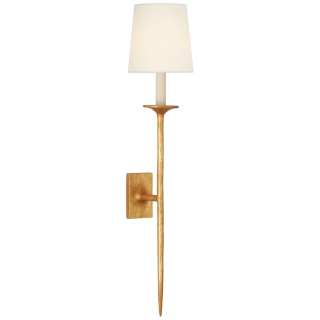 Julie Neill for Visual Comfort Signature Catina Large Tail Sconce in Antique Gold Leaf with Linen Shade For Sale