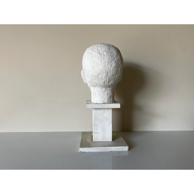 Wood Vintage White Painted Terracotta Boy Bust Sculpture on Wood Stand For Sale - Image 7 of 13