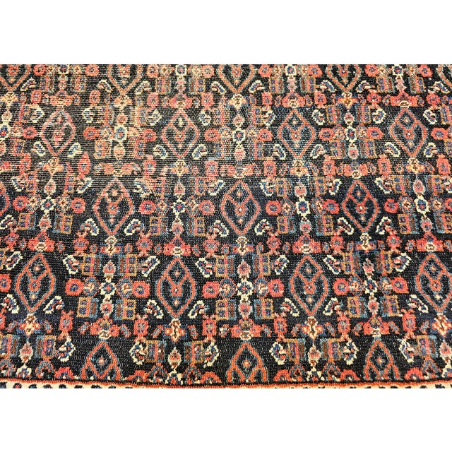 Antique Persian Senneh Area Rug, Hand-Knotted Wool, Herati Pattern & Gol Farang Border, Navy & Light Blue, 4x5 For Sale - Image 15 of 18