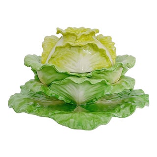 Vintage Mottahedeh Stately Homes Lettuce Tureen and Stand For Sale