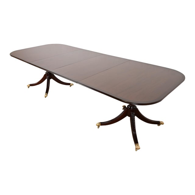 Beacon Hill Georgian Banded Mahogany Double Pedestal Extension Dining Table, Newly Refinished For Sale