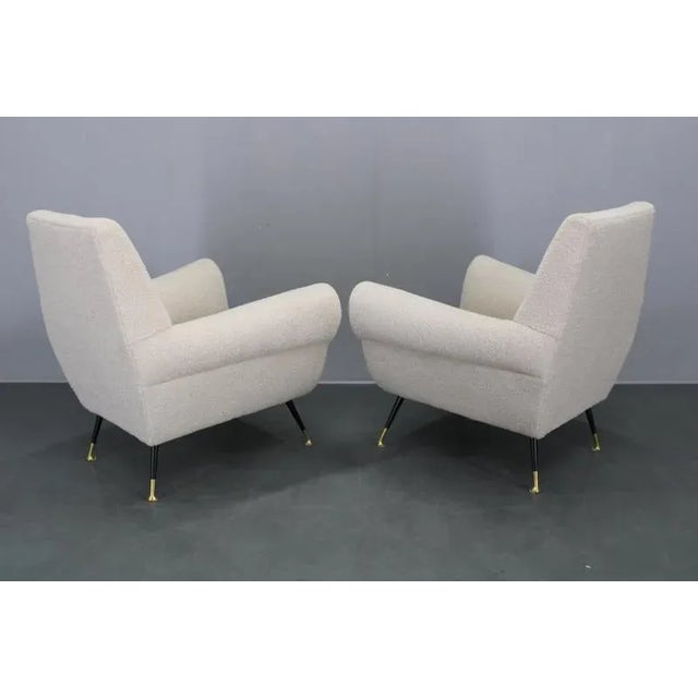 White Mid-Century Italian Boucle Armchairs with Iron & Brass Legs, 1950s, Set of 2 For Sale - Image 8 of 17