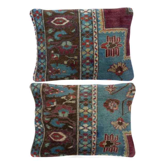 16"x24" SET OF 2 - Vintage Toss Pillow Covers. Handmade Rug Cushion Covers For Sale