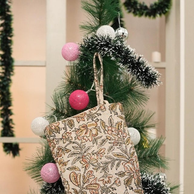 Contemporary Handmade Block Printed Kudrat Design Stocking Pure Linen, Neutral Colors For Sale - Image 3 of 3