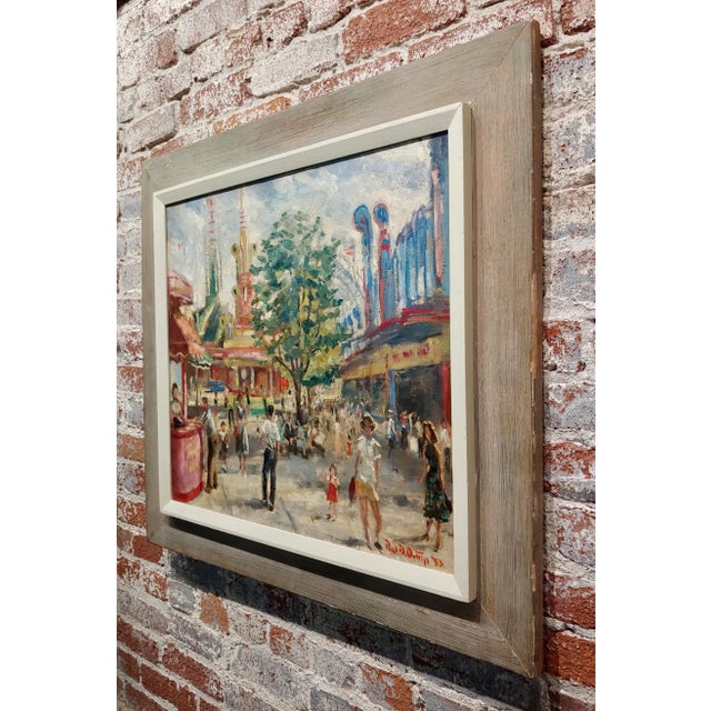 Blue Paul Ortlip -1950s Palisades Amusement Park in Fort Lee New Jersey- Oil Painting For Sale - Image 8 of 10