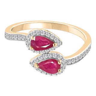 18k Gold Ruby & Real Diamond Bypass Ring Size 6.5 For Sale