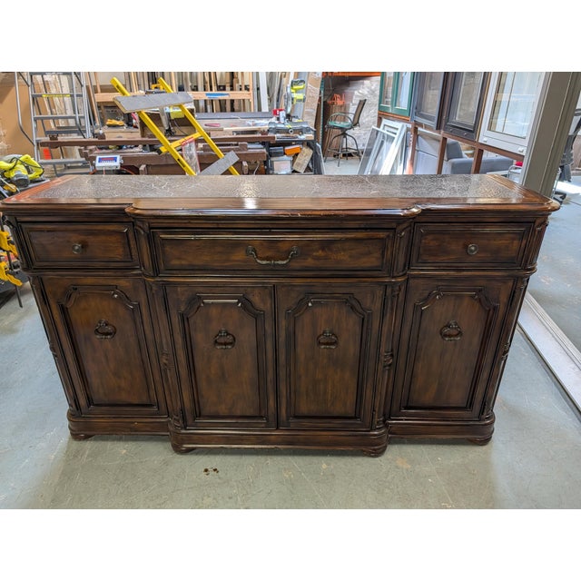 1990s 1990s Bernhardt Old World Dark Mahogany & Marble Top 4-Door Sideboard Buffet For Sale - Image 5 of 11