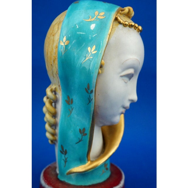 Majolica Ceramic Bust Sculpture of Madonna by Eugenio Pattarino, Italy, 1920s-1940s For Sale - Image 13 of 18