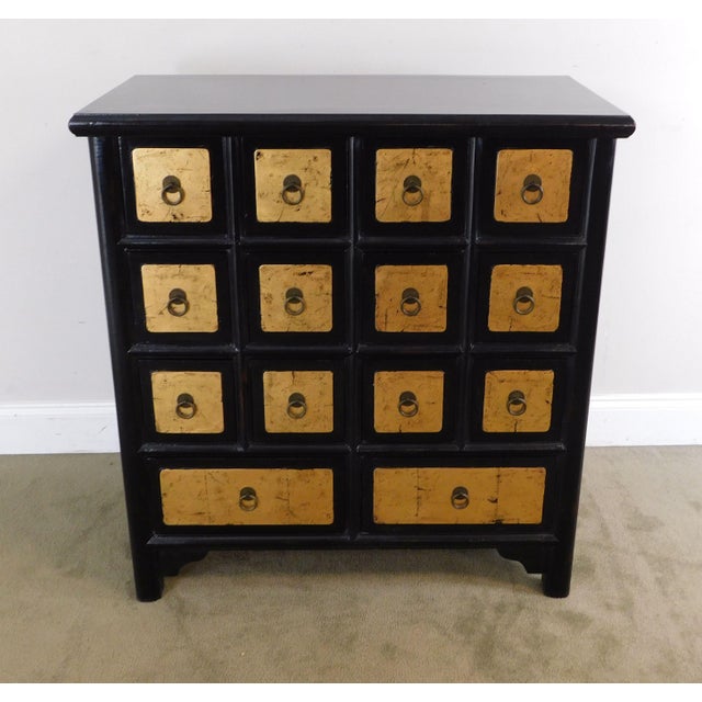 Asian Style Black and Gold Apothecary Cabinet Chest | Chairish