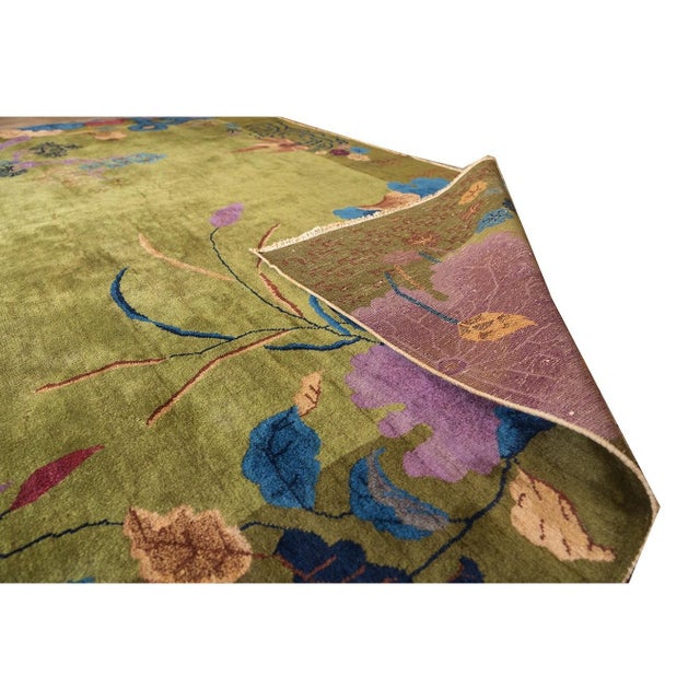 1920s Room Size Wool Green Floral Modern Antique Chinese Art Deco Carpet Rug For Sale - Image 10 of 12