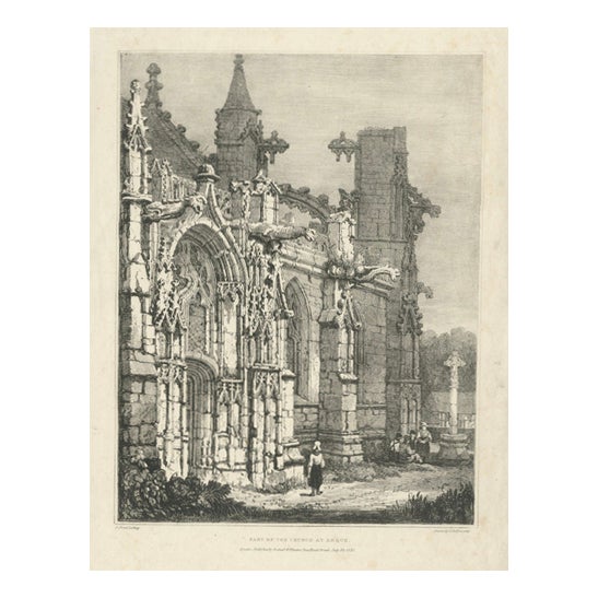 Samuel Prout, Gothic Church Architecture, Arques, France, 1821, Lithograph For Sale