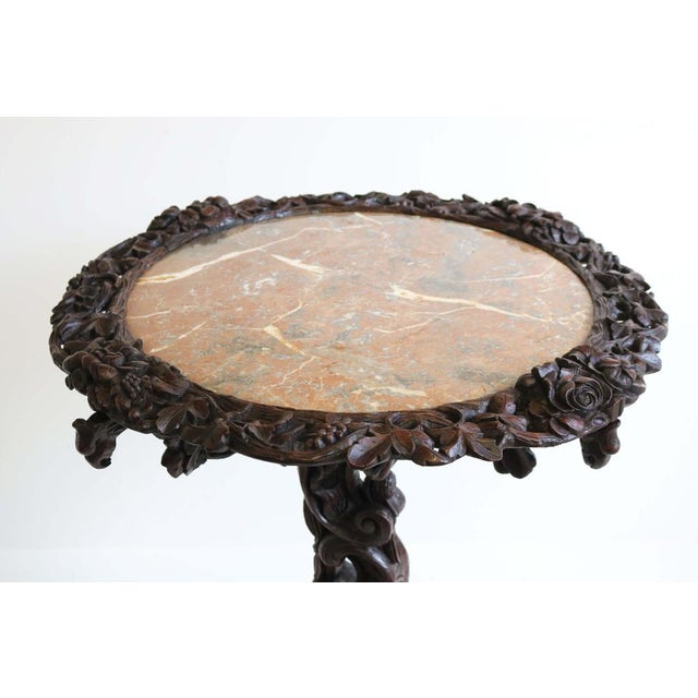 Antique 19th Century Black Forest Side / End Table in Carved Oak & Marble Top, 1870 For Sale - Image 10 of 17