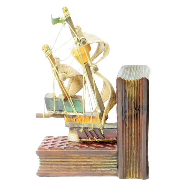 Wood Vintage Tall Ship Bookends, a Pair For Sale - Image 7 of 8