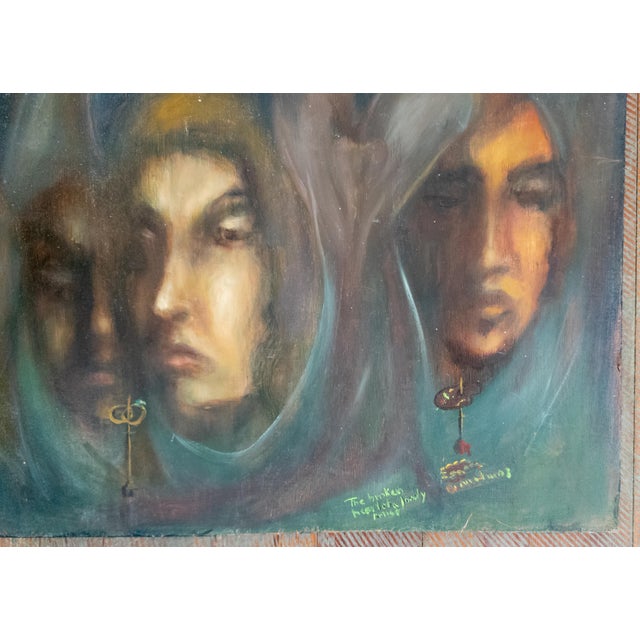 Late 20th Century Mid-Century Impressionist Moody Painting of Three Occult Hooded Figures, Signed For Sale - Image 5 of 10