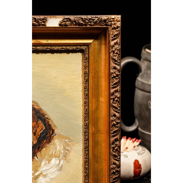 Victorian Antique Oil Painting Portrait of Pet St. Bernard Dog Ornate Gold Frame For Sale - Image 10 of 12