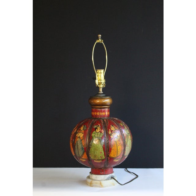 Red Early 20th Century Bombay Style Hand Decorated Lamp For Sale - Image 8 of 10