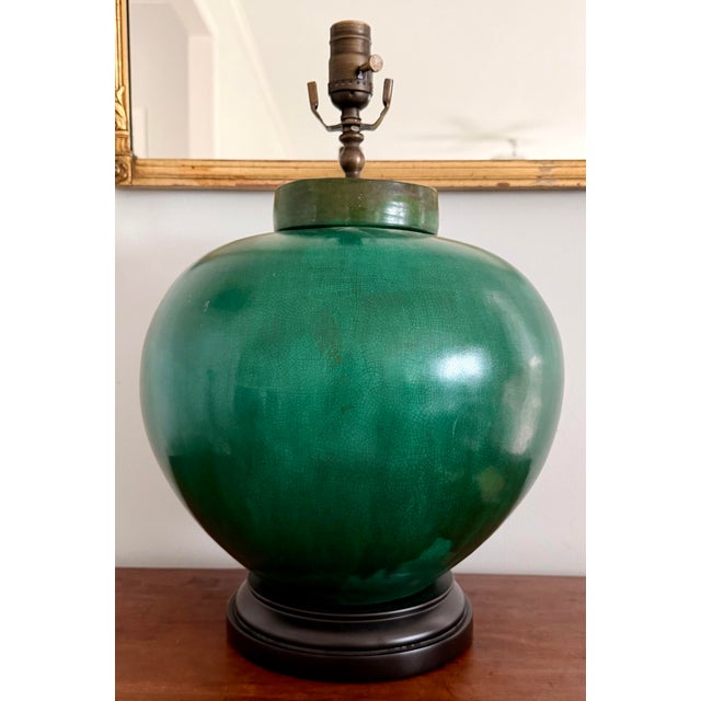 Chinese Monumental Chinese Emerald Green Porcelain Vase Table Lamp For Sale - Image 3 of 11