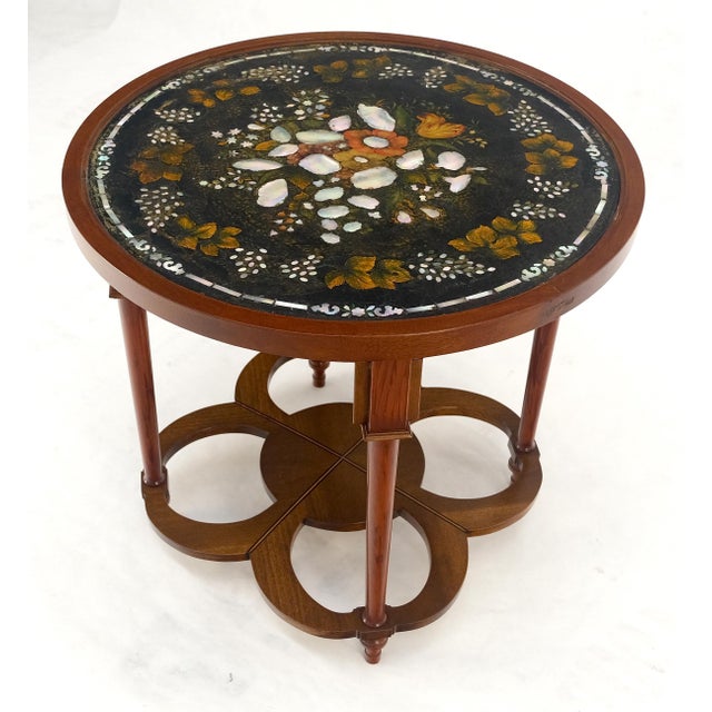 Wood Very Fine Mother of Pearl Decorated 24" Round Side Lamp Table Stand For Sale - Image 7 of 18