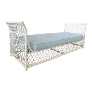 1970’s Coastal Ficks Reed Rattan White Upholstered Daybed For Sale