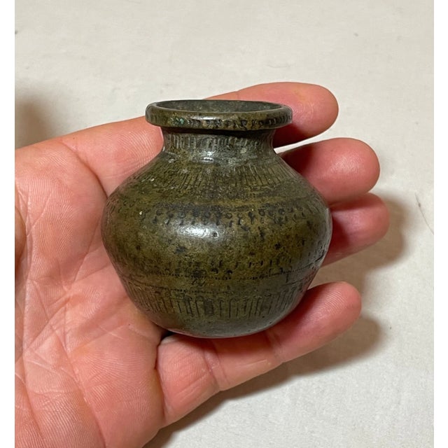 19th Century Rare Antique 1800's Diminutive Nepal South Asia Tooled Bronze Ritual Pot Vase For Sale - Image 5 of 8
