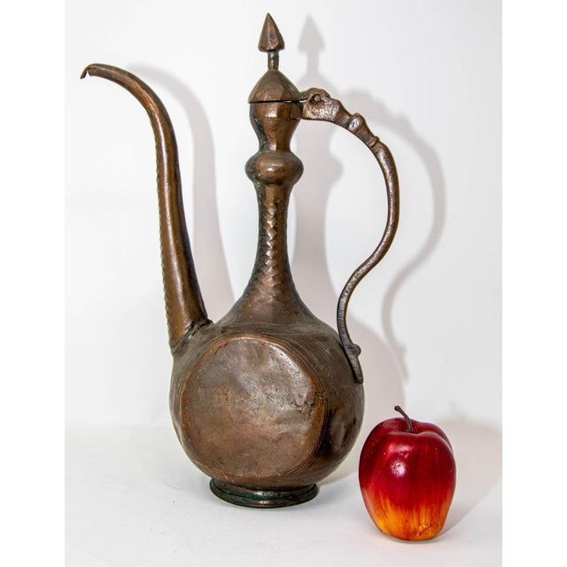 Metal Antique Islamic Middle Eastern Qajar Persian Copper Ewer 19th Century For Sale - Image 7 of 12