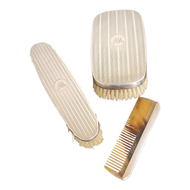 English Art Deco Sterling Silver Grooming Trio by William Neale, Birmingham 1927 For Sale