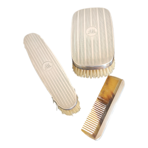 English Art Deco Sterling Silver Grooming Trio by William Neale, Birmingham 1927