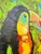 Vibrant Modern Toucan and Butterfly Oil Painting Signed For Sale - Image 4 of 8