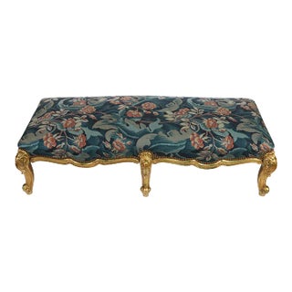 Mid 20th Century Carved Gilt Oversized Ottoman With Tapestry in Louis XV Style For Sale