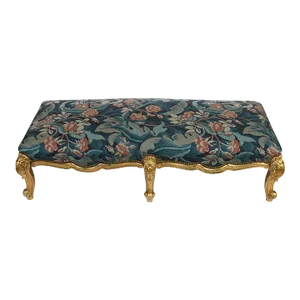 Mid 20th Century Carved Gilt Oversized Ottoman With Tapestry in Louis XV Style