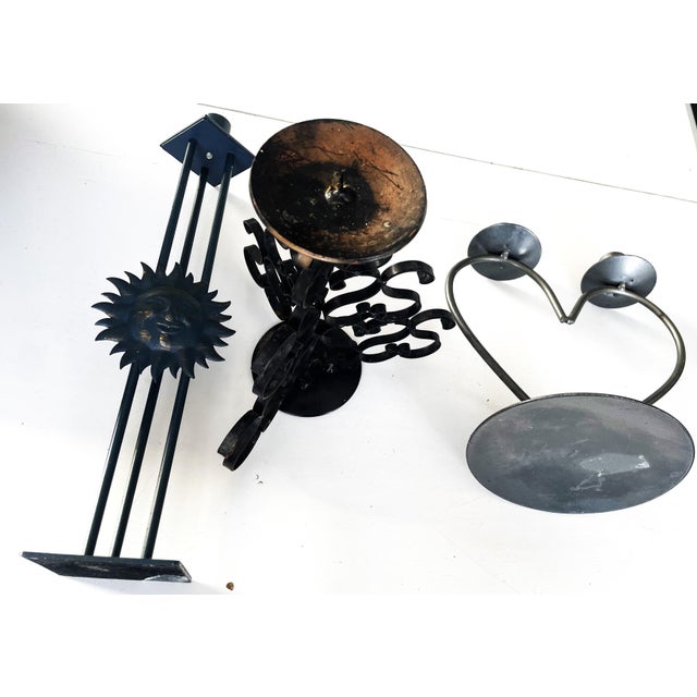 Metal Vintage Metalwork Candlesticks, 1950s, Set of 3 For Sale - Image 7 of 9