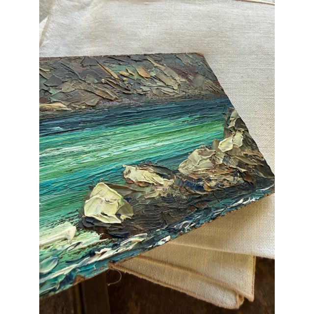 Abstract Vintage Italian Impasto Seaside Painting Sienna Italy Abstract Coastal Art on Board Small Art For Sale - Image 3 of 8