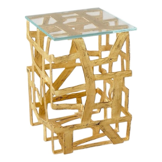 Global Views Fragments Gold Leaf Iron Glass End Table For Sale