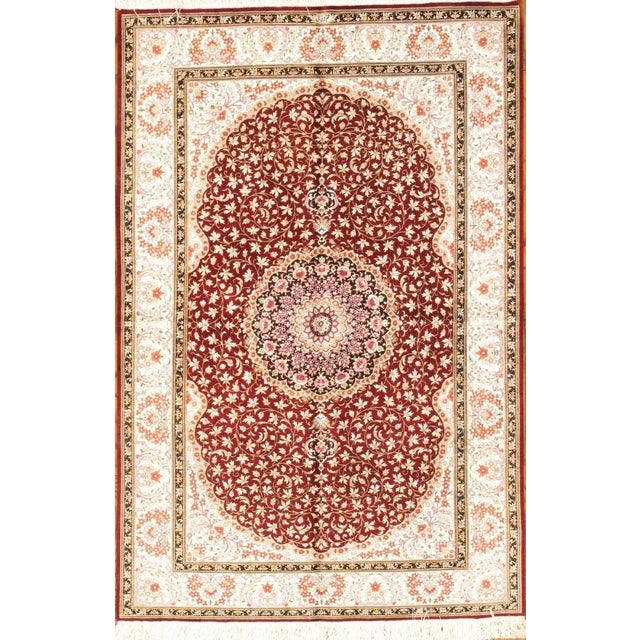 Contemporary Pasargad Qum Collection Silk Red Rug- 4' 2" X 6' 3" For Sale - Image 3 of 3