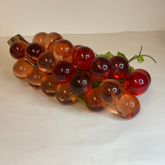 MidCentury Lucite Grape Cluster in Orange and Peach on Driftwood
