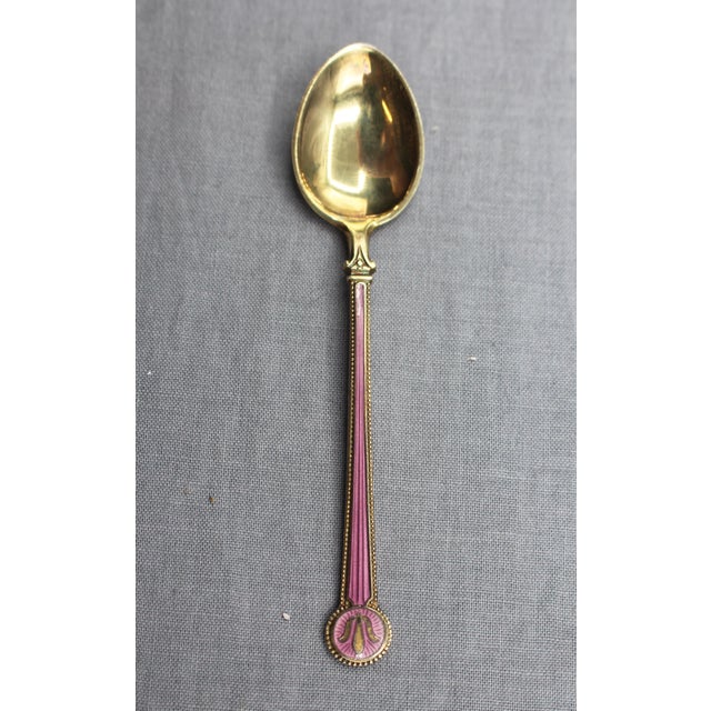 Mid 20th Century Mid-20th Century Norwegian Set of 6 Gilt, Sterling Silver, and Enamel Demitasse Spoons For Sale - Image 5 of 10
