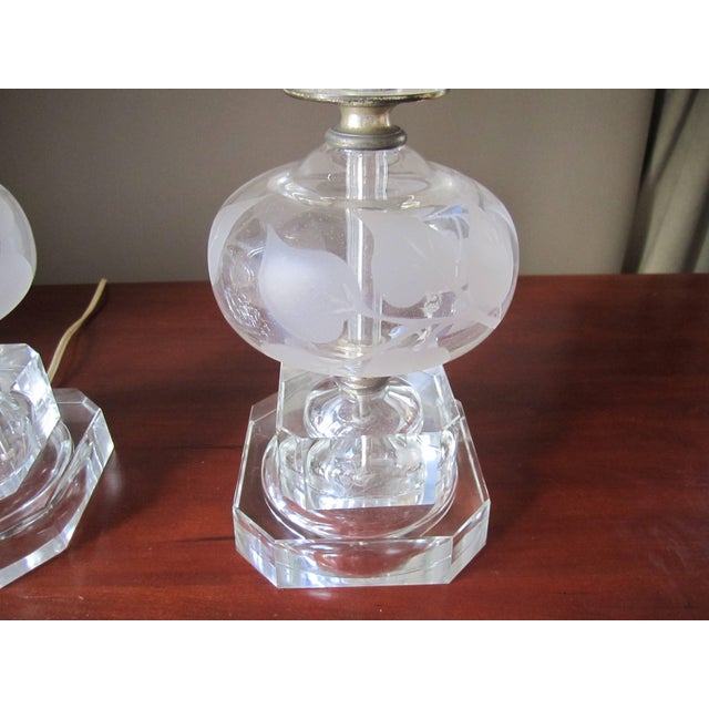 Transparent Crystal Table Lamps Style of Lalique, Pair, Circa 1940s, Pair For Sale - Image 8 of 10