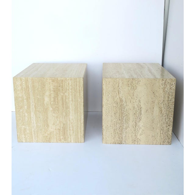 Contemporary Italian Travertine Marble End Tables, Pair For Sale - Image 3 of 17