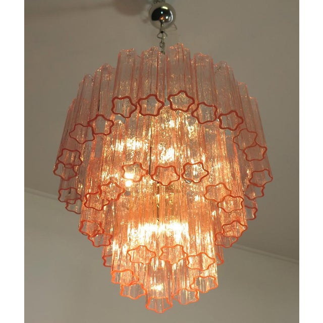 Pink Tronchi Chandeliers with 48 Pink Glasses in the Style of Toni Zuccheri, Murano, 1990, Set of 2 For Sale - Image 8 of 16