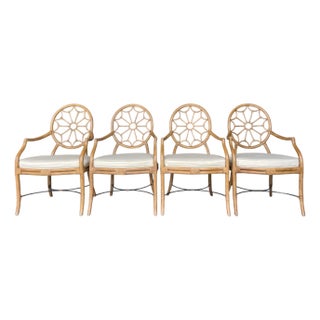 Rattan Medallion Back Dining Chairs in the Style of Ferguson Copeland | Set of 4 For Sale